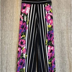 Est 1946 Black Pink Hawaiian Stripe Palazzo Wide Leg Pant Stretch Floral Size XS